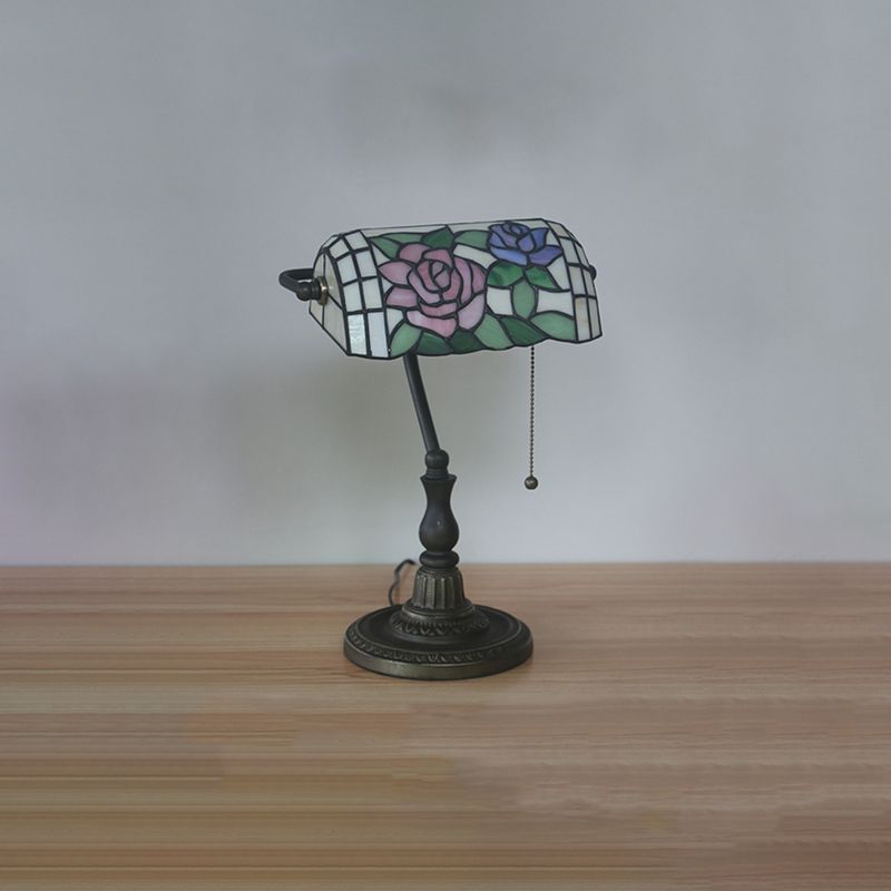 1 Light Bedside Table Lamp Tiffany Style Bronze Nightstand Light with Dragonfly Stained Glass Shade