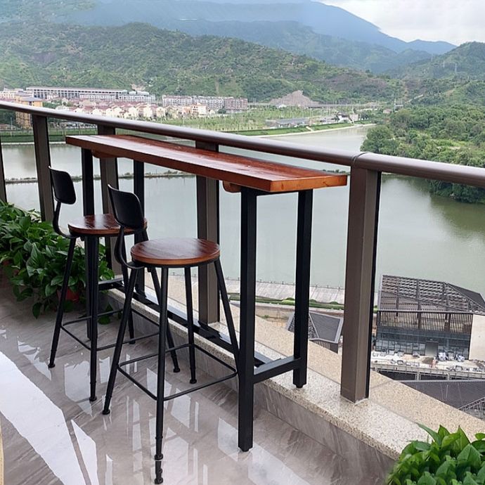 Modern Wood Bar Height Table with Rectangle Table Top Black Trestle Table - 42" H