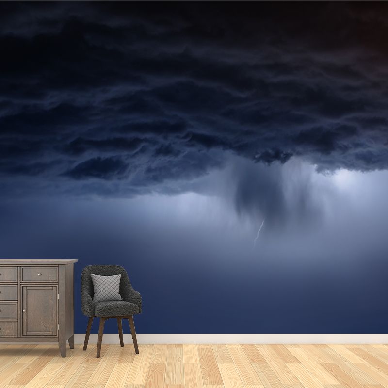 Modern Art Storm Mural Decal Non-Woven Cloth Waterproof Blue Wall Covering for Home