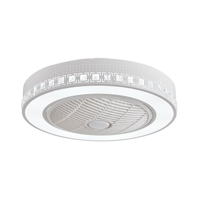 LED -Trommel/Box -Lüfter leichte minimalistische geschnitzte Kristall unsichtbare Klingen Deckenlampe in Weiß