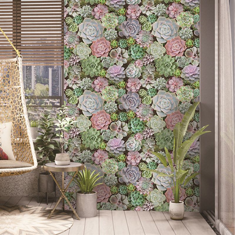 Green Succulents Blossom Wallpaper Bonsai Cottage Adhesive Wall Decor for Balcony