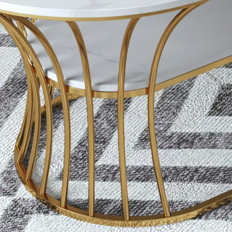 Glam Oval Slate Coffee Table with Iron Frame and Stone Top Cocktail Table