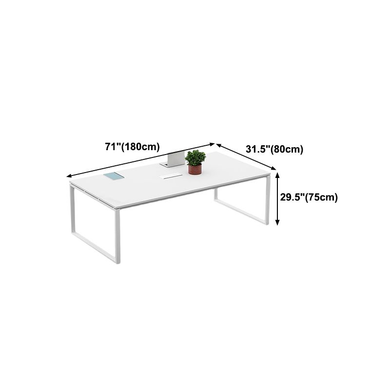 Mesa de comedor rectangular contemporánea de madera maciza, mesa interior blanca con base de trineo