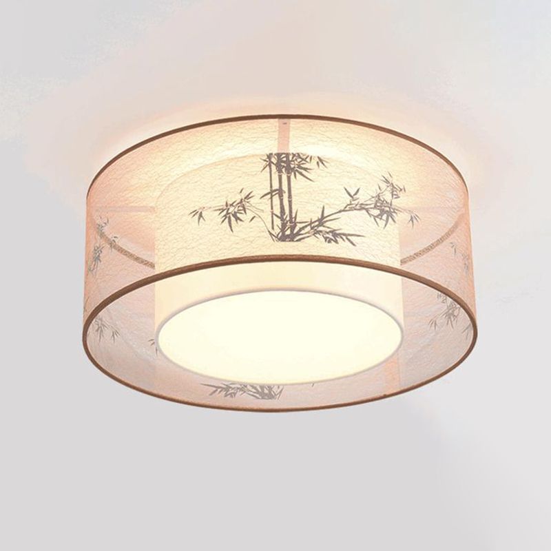 Geometric Flush Light Fabric Traditional Chinese style Flush-Mount Light Fixture for Living Room