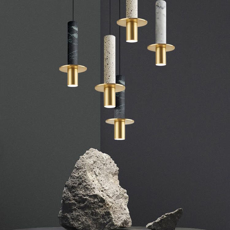 Lampada sospesa a 1 luce in marmo, illuminazione a sospensione cilindri nordici per soggiorno