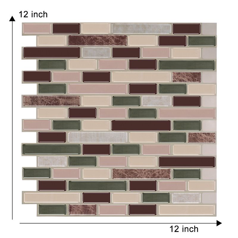 Self-Stick Mosaic Brick Wallpaper Panels Rust Smooth Wall Art in Green and Brown