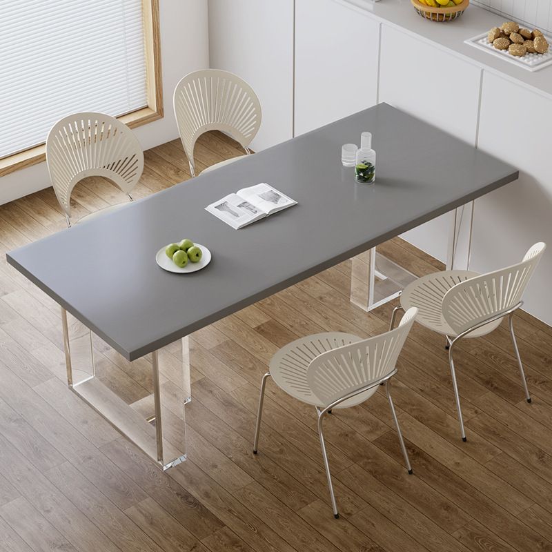 Modern Rectangle Dining Room Table Solid Wood Sled Base Fixed Dining Table