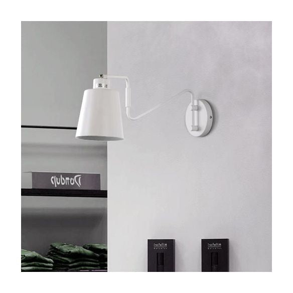 1 Bulb Wall Sconce Modern Style Bucket Metal Sconce Wall Lighting with Adjustable Arm in White for Corridor