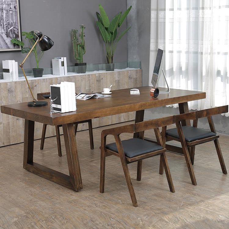 Industrial Style Rectangle Table Wooden Dining Table with Wooden Legs
