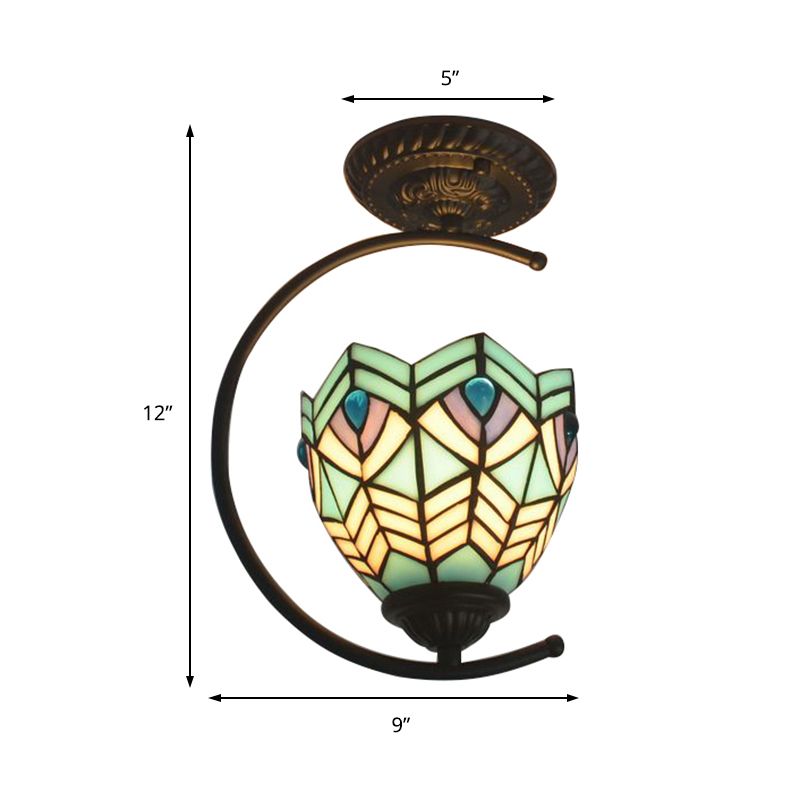 Vitrail Paon Semi Plafonnier Une Lumière Tiffany Plafonnier Créatif en Bleu pour Café