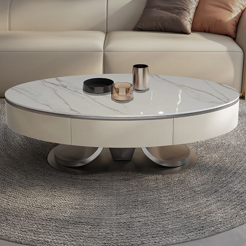 Oval White Coffee Table Slate Coffee Table with Storage Drawers