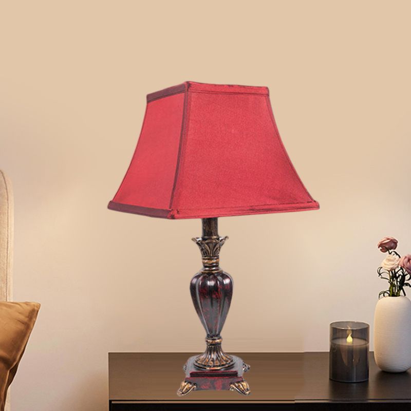 Country Pagoda Table Light 1 Bulb Fabric Night Lighting in Red with Resin Font Base for Bedside