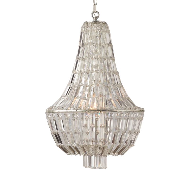 Victorian Empire Kronleuchter Beleuchtung für Villa Treppenhaus Crystal 6 Lichter Anhänger Hängende Lampe im silbernen Finish