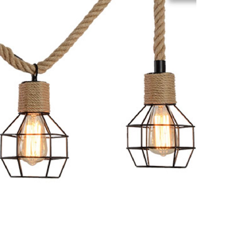 Industrial Island Light Hemp Rope Island Hanging Light with Metal Shade for Dining Room