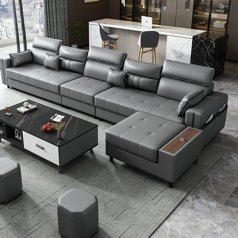 Square Arm Grey Cushion Back Contemporary Storage Adjustable Living Room Sofa