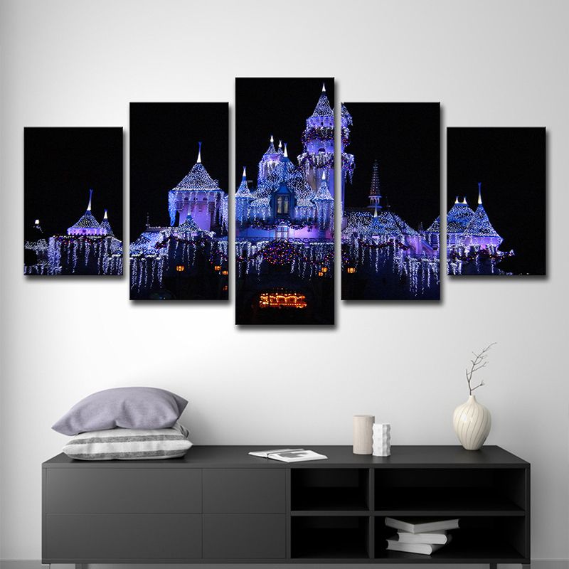 Modern Christmas Amusement Park Art Print Purple and Black Family Room Canvas, Multi-Piece