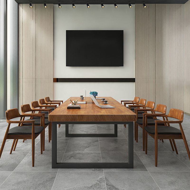 Pine Wood Top Dining Table Industrial Dining Table with Sled Base