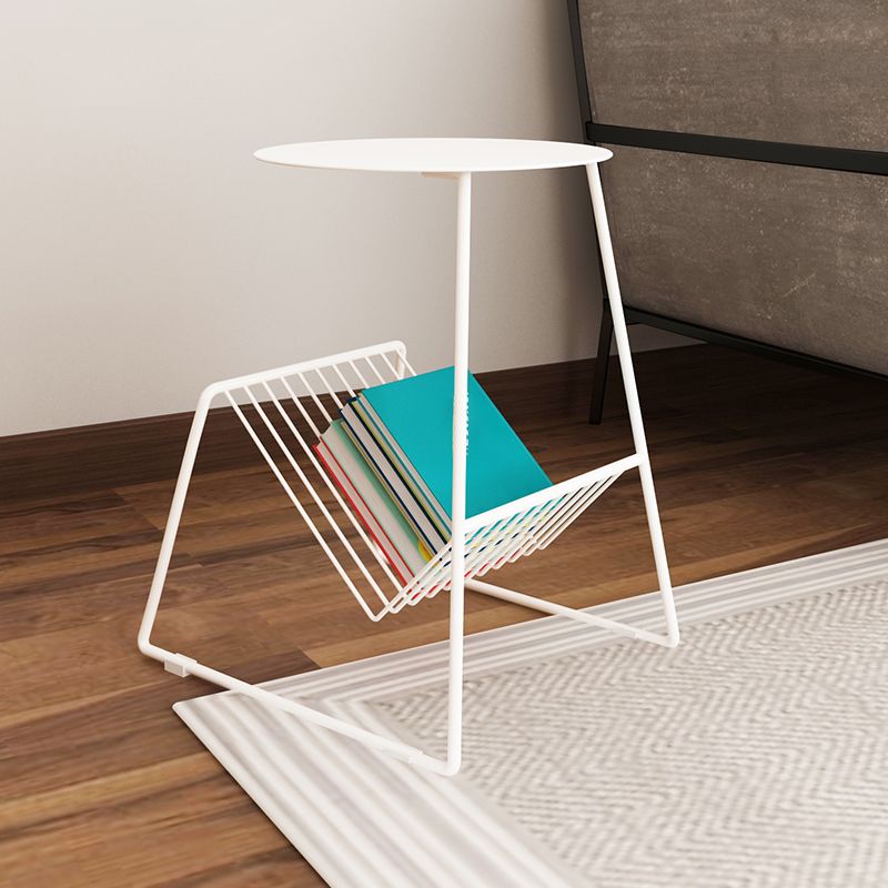 Mid-Century Metal Round Top Side Table Abstract End Table with Magazine Rack