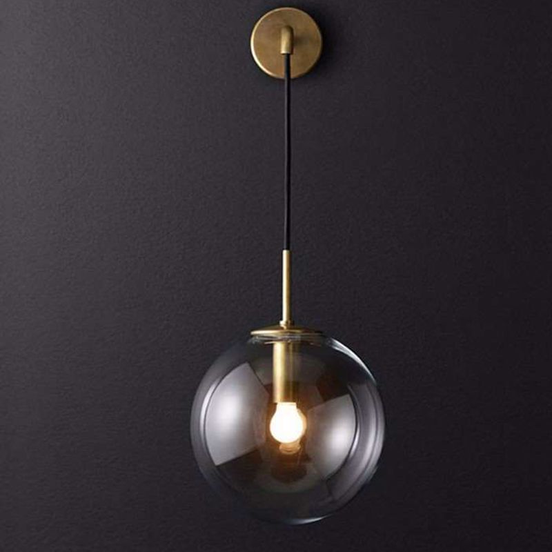 Postmodern Style Round Shade Wall Sconce Transparent Glass 1 Light Sconces for Bedroom