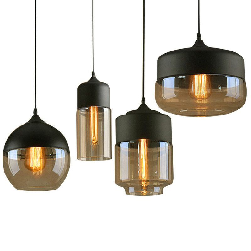 Amber Glass Shaded Hanging Lamp Vintage Style Single-Bulb Dining Room Lighting Pendant