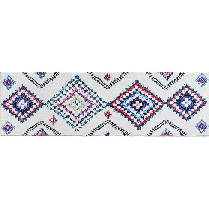 Bohemian Rhombus Pattern Rug White Polyester Rug Machine Washable Non-Slip Backing Area Rug for Bedroom