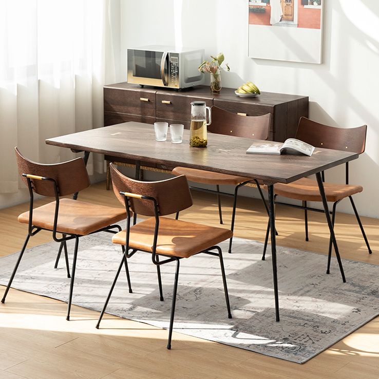 Glam Style Oak Wood Dining Table 4 Legs Table for Living Room