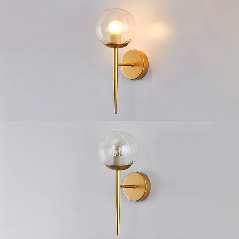 Glass Globe Wall Sconce in Modern Simplicity Wrought Iron Wall Lamp for Interior Spaces