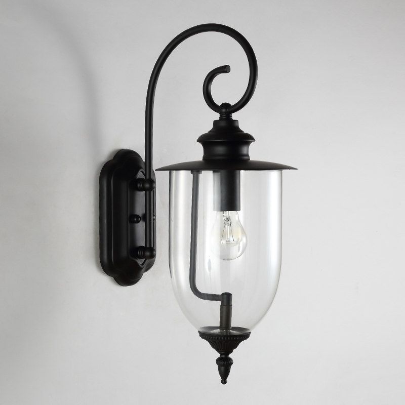 1 Light Urn Shade Sconce Light Industrial Black Clear Glass Wall Lamp for Bathroom