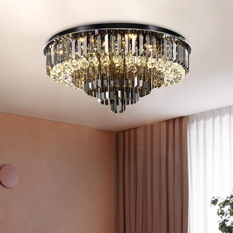 5/6 Lights Flush Mount Chandelier Modern Tapering Smoke Grey Strip Crystal Flush Mounted Ceiling Light with Drop