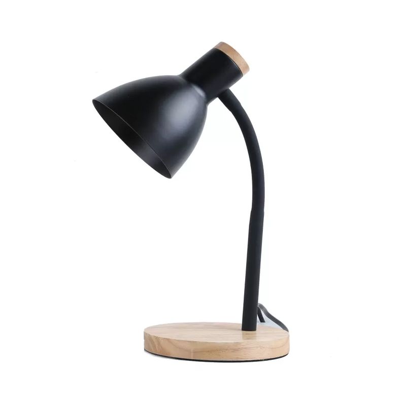 Luce notturna di ceroo flessibile moderna moderna metallica 1 testa di illuminazione da tavolo nero/bianco con tonalità di ciotola e base rotonda in legno