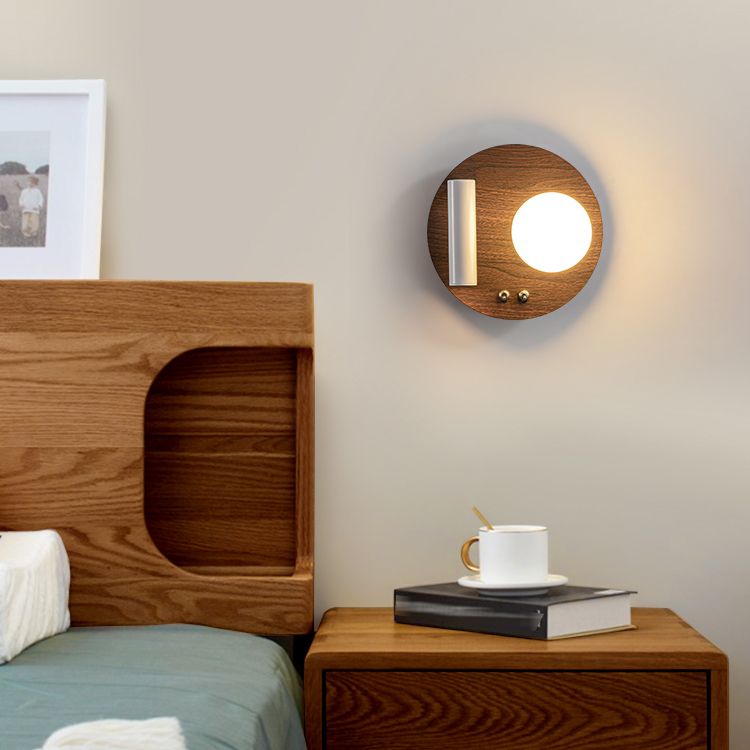 2 Lights Geometric Wall Light Modern Style Wood Wall Mount Light Fixture