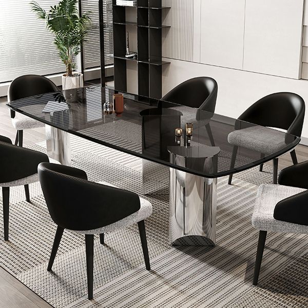Contemporary Kitchen Dinner Table Rectangle Glass Top Dining Table