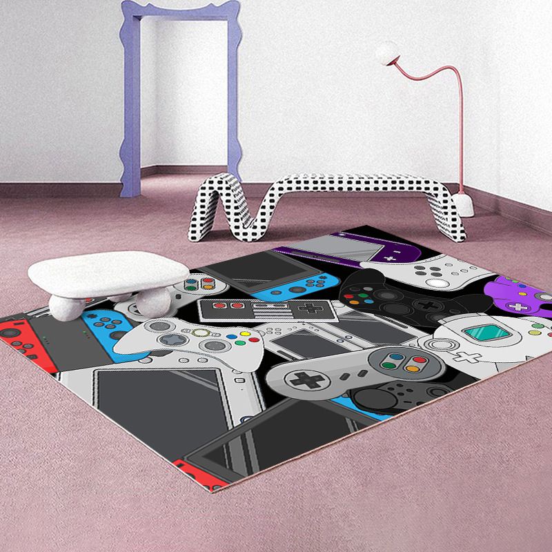 Casual Gamepad Print Carpet Polyester Area Rug Stain Resistant Rug for Living Room