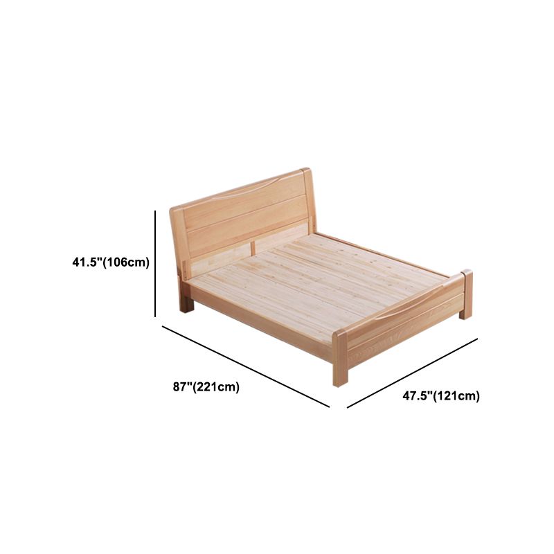 Traditional Style Bed Frame Beech Solid Color Bed with Headboard