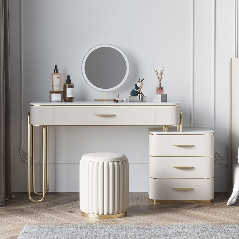 17.71" Wide Make-up Vanity Bright White Wood Vanity Set with 4 Storage Drawers