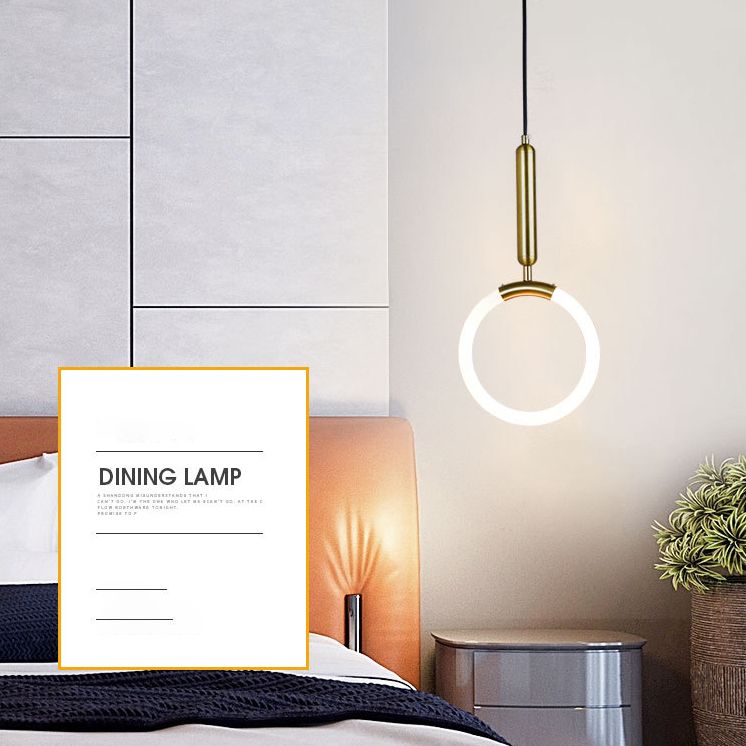 Metal Ring Pendant Lighting Fixture Simple Style LED Hanging Light Fixture in Gold