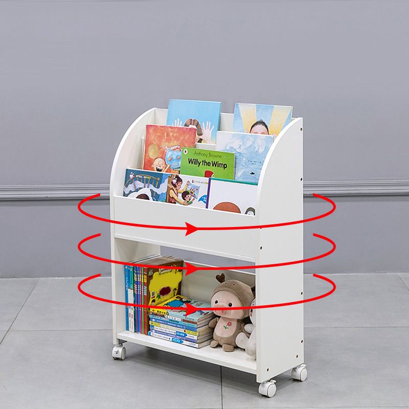 Contemporary Ladder Bookcase Manufactured Wood Bookshelf with Caster Wheels