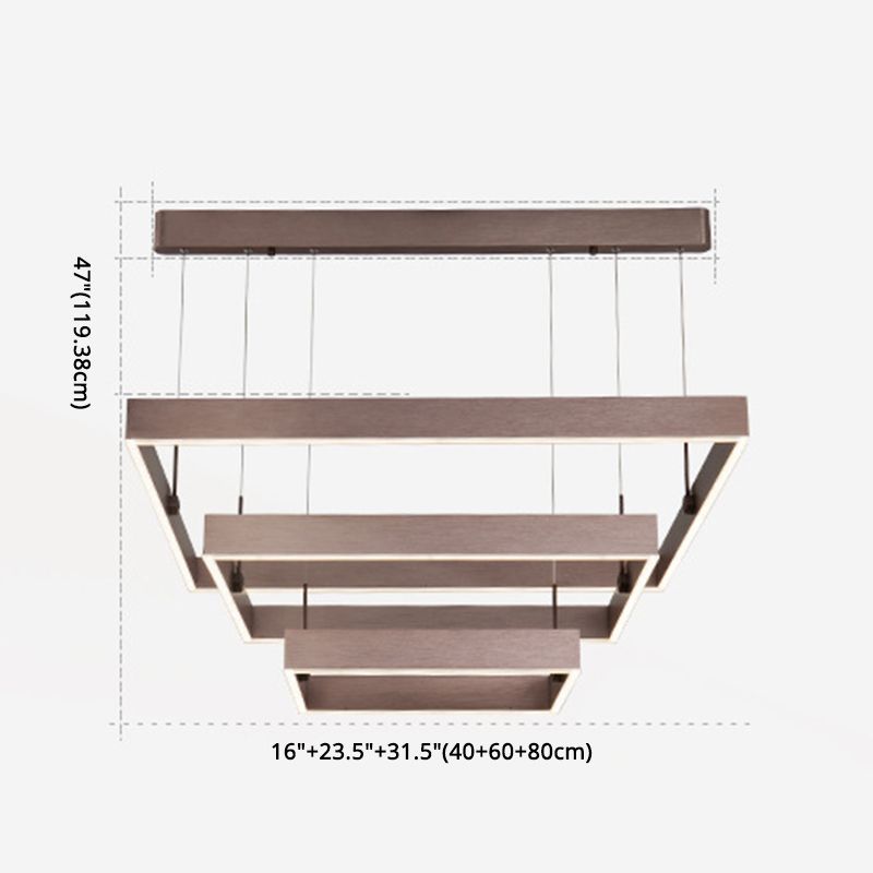 3-Tier Square LED Pendant Light Modern Metal Coffee Finish Chandelier for Living Room