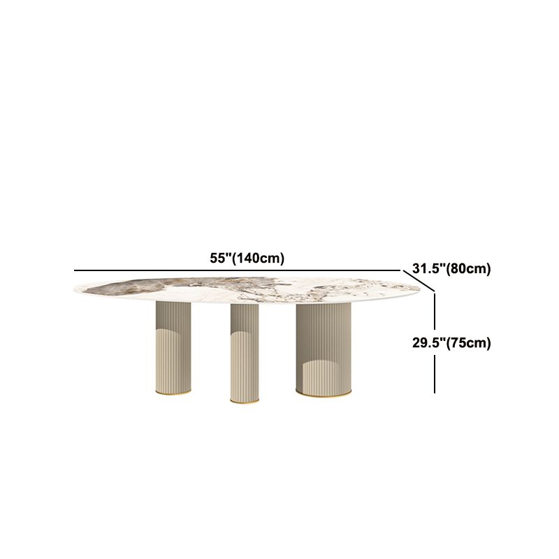 Luxury Oval Dining Table Sintered Stone Top White Metal Base Table