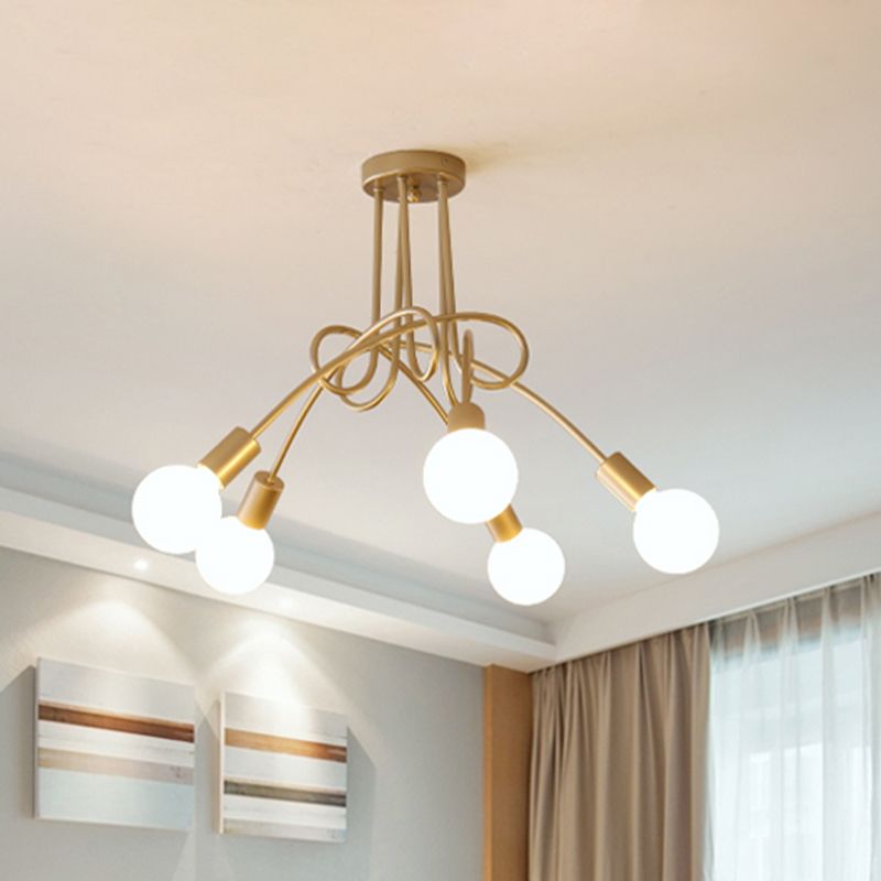 Iluminación de montaje semiempotrado trenzado negro/dorado con bombilla abierta, lámpara de techo de cocina de metal industrial de 3/5/6 luces