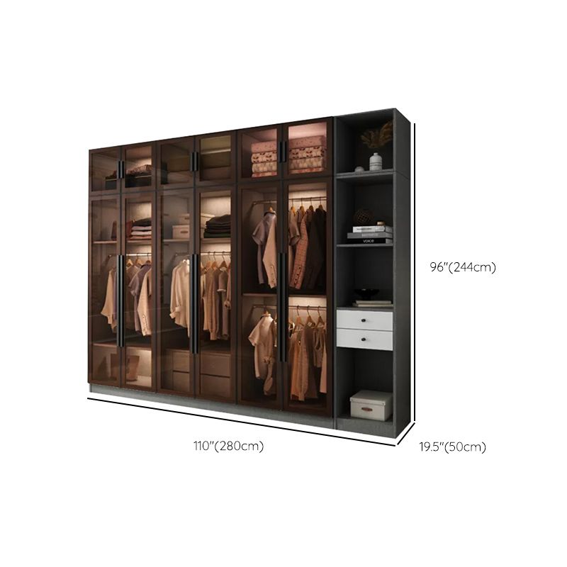 Modern Wardrobe Cabinet Glass and Engineered Wood Wardrobe Closet