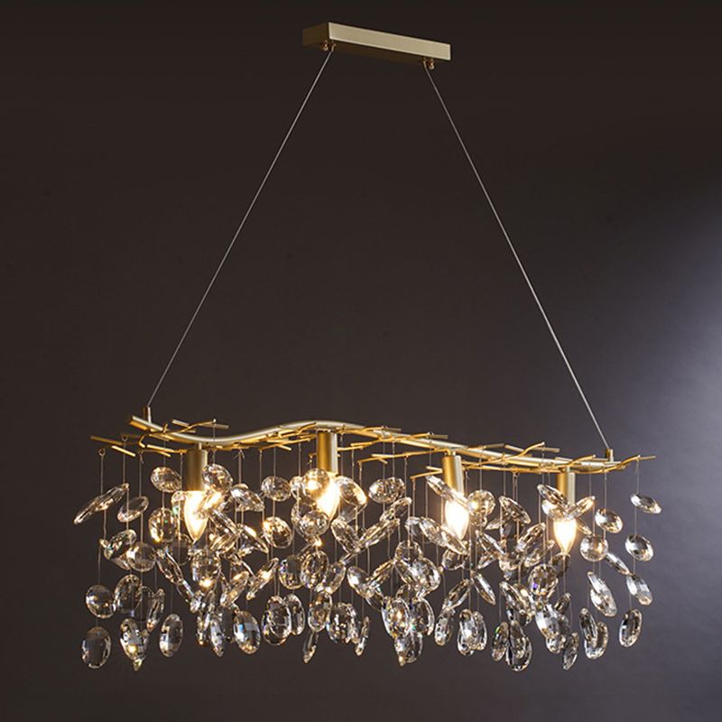 Afgeschuinde gesneden kristal kroonluchter land messing afwerking blad woonkamer hangende lamp