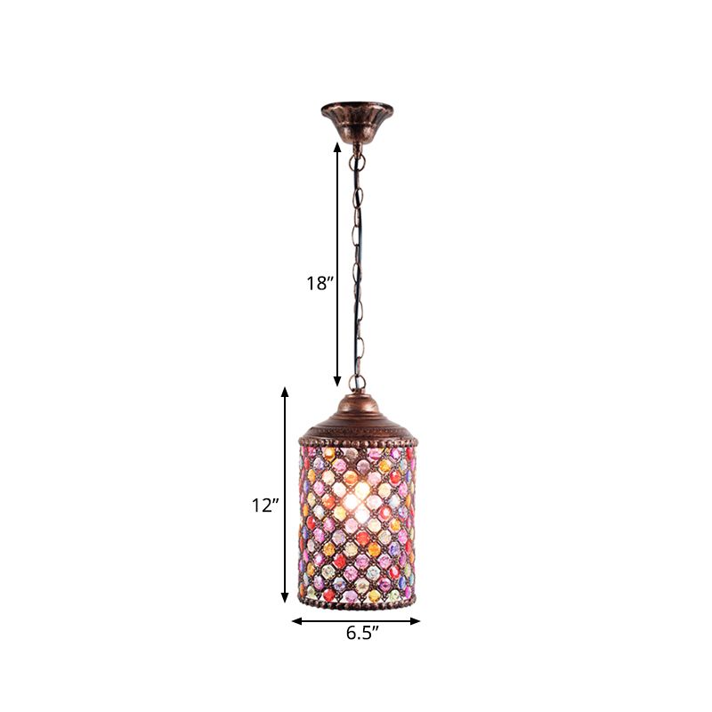 Antique Cylinder Ceiling Pendant Light 1 Bulb Metal Hanging Lamp in Rust for Restaurant