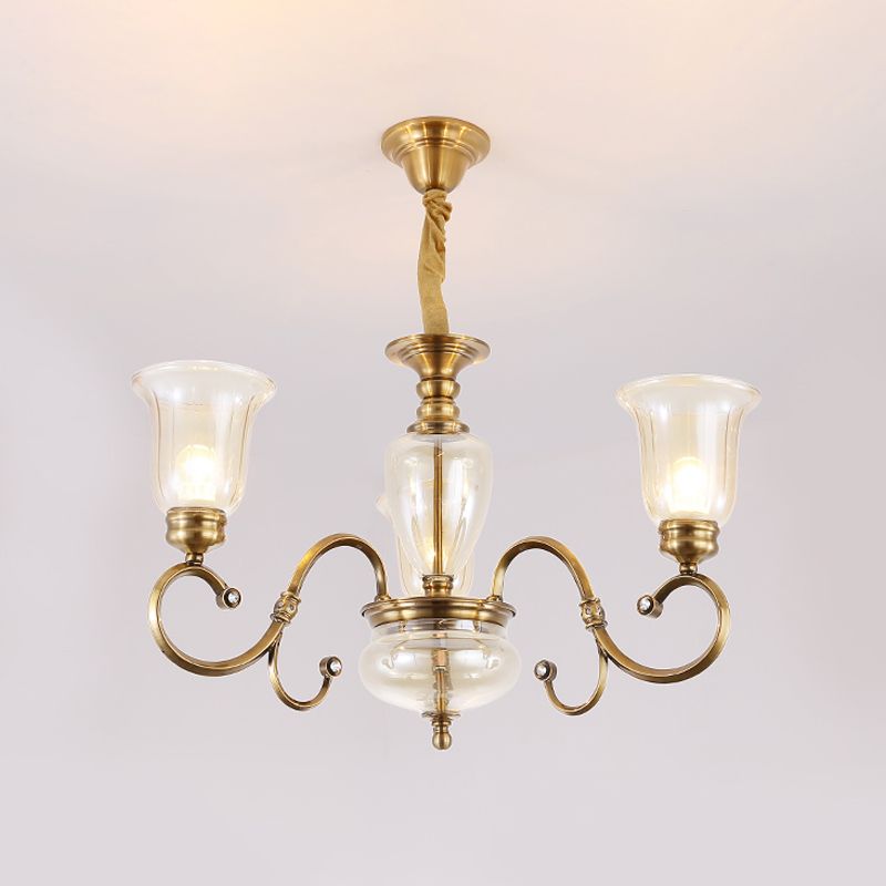 Bell Living Room Chandelier Lamp Farmhouse Verre transparent 3/6/8 LUMIÈRES ÉCLAIRES SUSPENSION DE LASS AVEC METAL BRAU
