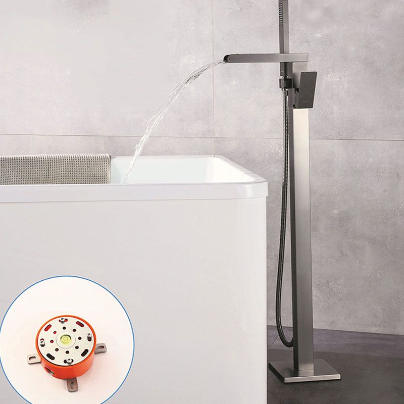 Modern Freestanding Tub Filler Trim Copper Floor Mounted with Handshower Bathroom Faucet