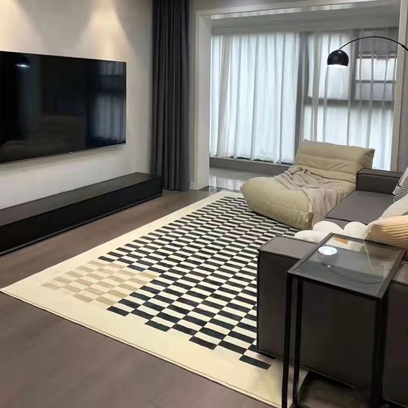Rectangle Shape Rug Living Room Lattice Carpet Polyester Washable Area Rug