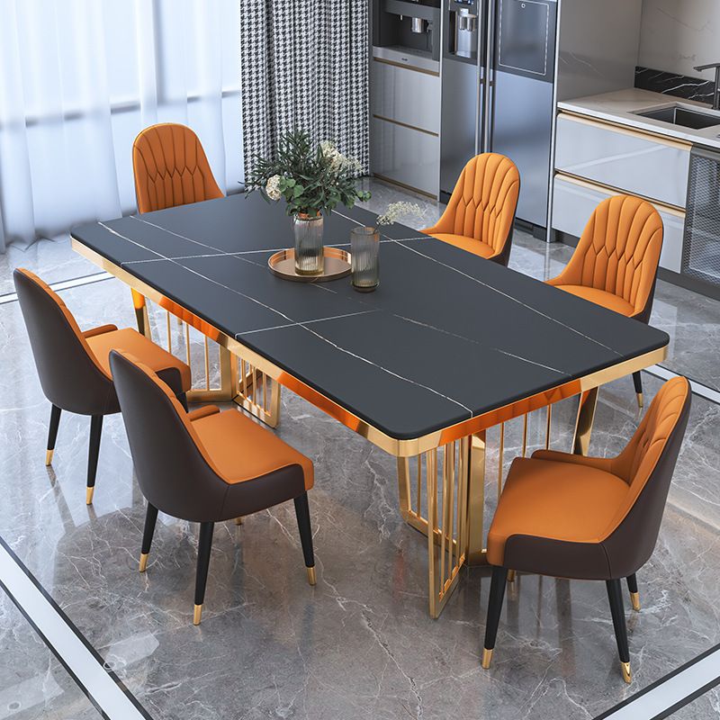 Glam Sintered Stone Double Pedestal Table Home Rectangle Dining Table