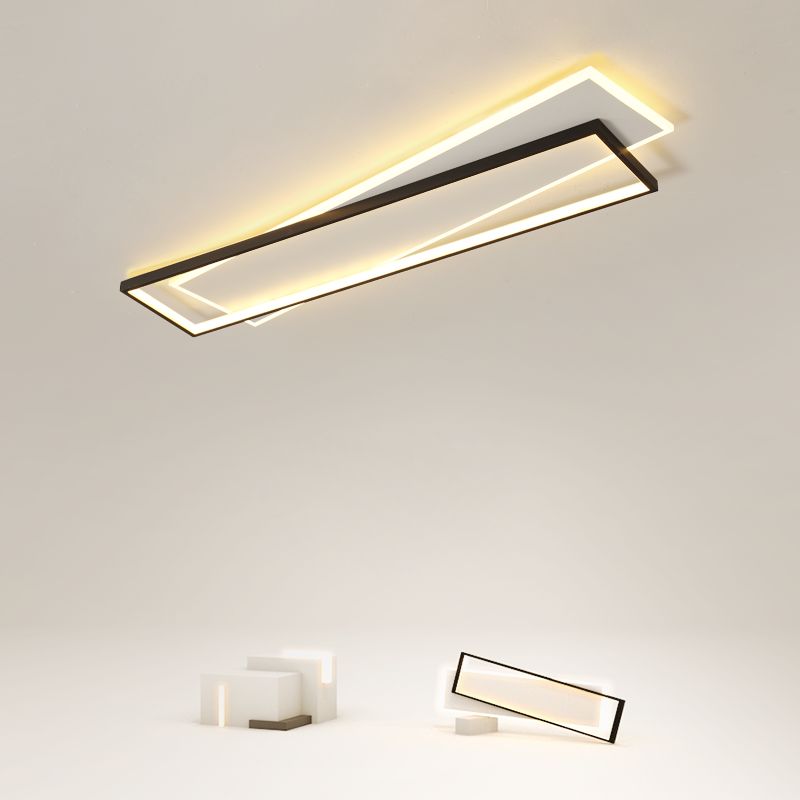 Metal Rectangular Close to Ceiling Lighting Modern LED Black Ceiling Light