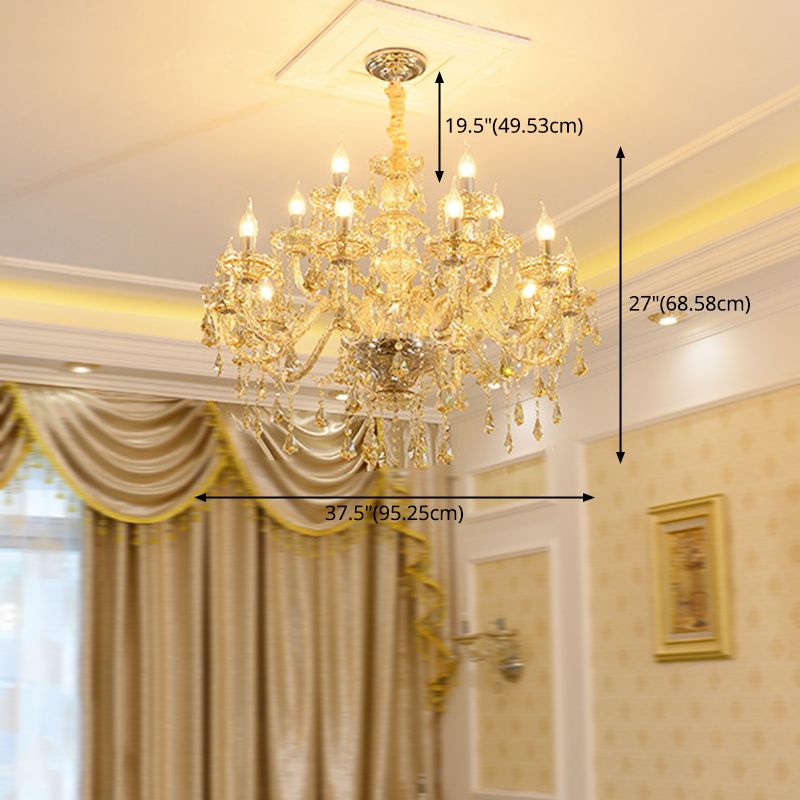 Gold Candle Pendant Light in Traditional Classic Style Glass Chandelier with Crystal Decoration