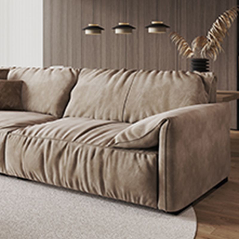 Genuine Leather 2-seater Solid Color Tight Seat Pillow Top Arm Sofa